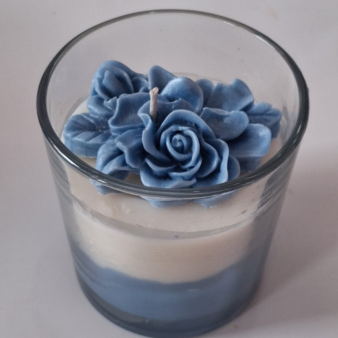 Blue 3D Rose Candle